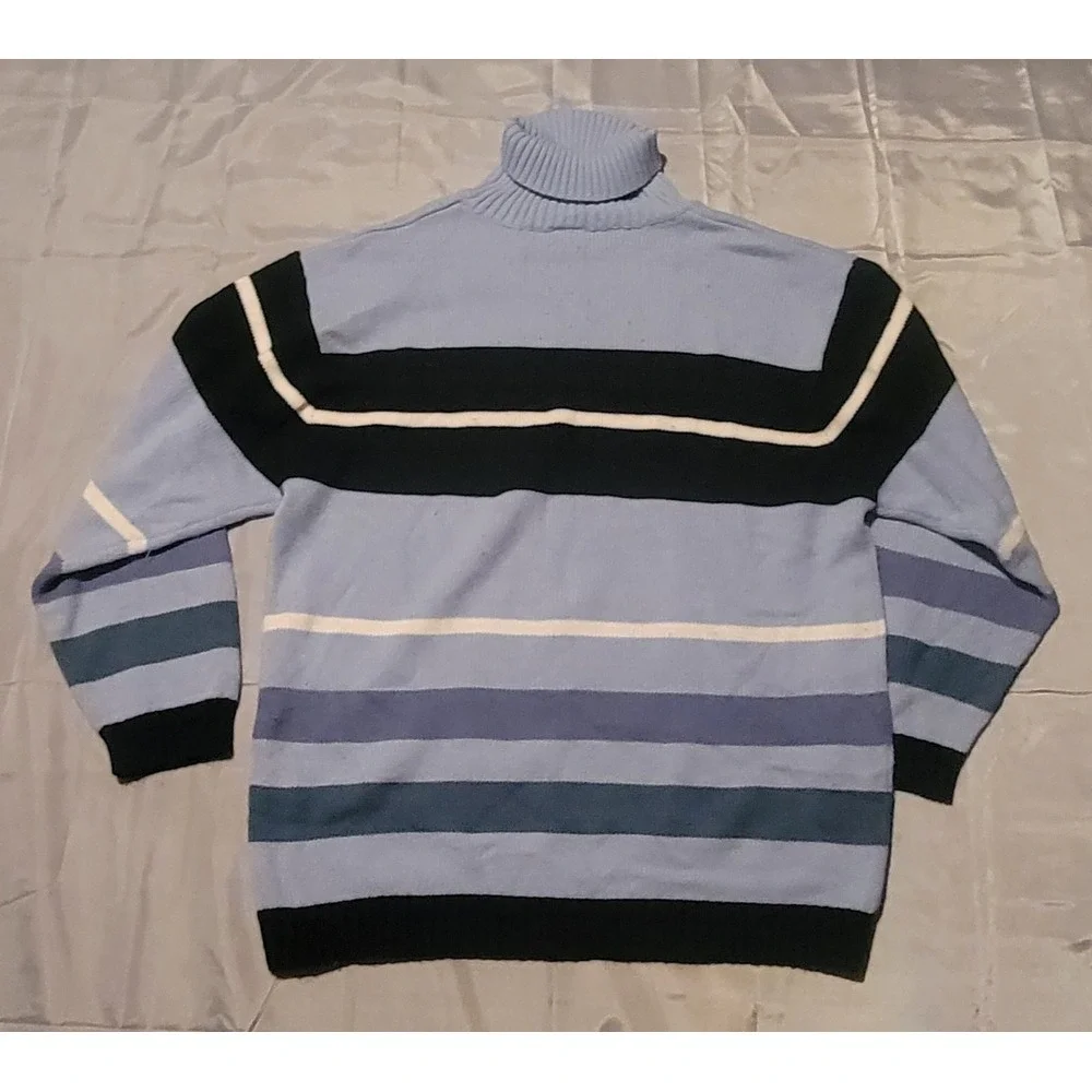 VTG Y2K Southpole Men's XL Blue Striped Long Sleeve Mock Turtle Neck Sweater EUC